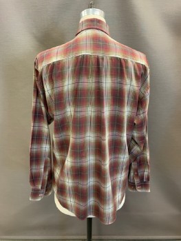 WINDRIDGE, Red Burgundy, White, Black, Olive Green, Poly/Cotton, Plaid, C.A., B.F., L/S, 1 Chest Patch Pocket