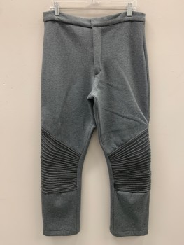 NO LABEL, Gray, Polyester, Cotton, Heathered, F.F, Zip Front, Pipping Detail On Knee, Made To Order,