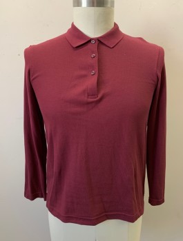 PORT AUTHORITY, Red Burgundy, Poly/Cotton, Solid, Collar Attached, 3 Buttons, Half Placket