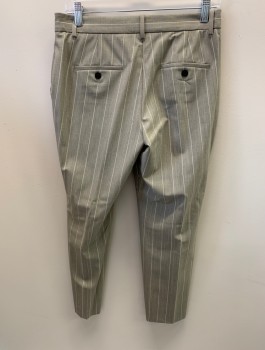 Womens, Suit, Pants, THEORY, Lt Gray, White, Wool, Cupro, Stripes - Vertical , 4, F.F, Belt Loops, Button Tab, 4 Pockets,