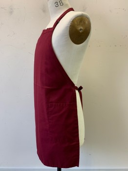 NO LABEL, Red Burgundy, Poly/Cotton, Solid, 2 Pockets, Adjustable Neck Strap, Waist Ties