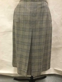 JONES NEW YORK, Tan Brown, Brown, Chocolate Brown, Taupe, Navy Blue, Wool, Houndstooth, Glen Plaid, A Line W/large Box Pleat Center Front & Center Back, Side Zipper, Peach Lining