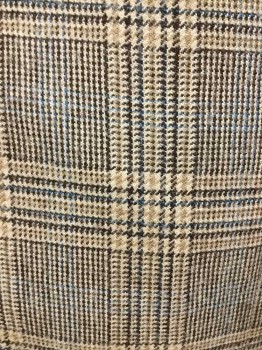 Womens, Skirt, JONES NEW YORK, Tan Brown, Brown, Chocolate Brown, Taupe, Navy Blue, Wool, Houndstooth, Glen Plaid, W27, 10, A Line W/large Box Pleat Center Front & Center Back, Side Zipper, Peach Lining