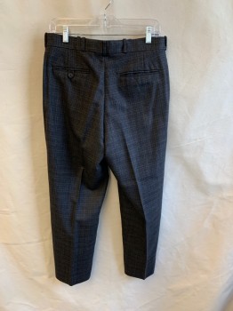 Mens, 1970s Vintage, Suit, Pants, MAYEU, Brown, Black, Wool, Plaid, 32/27, Side Pockets, Zip Front, Flat Front, 2 Welt Pockets