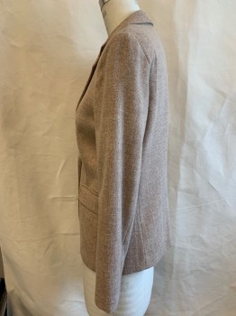 TOMBOY, Lt Brown, Wool, Tweed, Single Breasted, 1 Button, Notched Lapel, 2 Pockets,