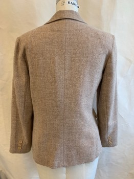 TOMBOY, Lt Brown, Wool, Tweed, Single Breasted, 1 Button, Notched Lapel, 2 Pockets,