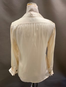 Womens, Blouse, CHARVET, Ivory White, Silk, Solid, B38, L/S, Button Front, French Cuffs, Notched Lapel, Self Satin Buttons