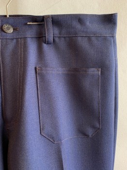 N/L, Blue, Polyester, 2 Color Weave, Solid, 4 Pockets, Zip Fly, Belt Loops