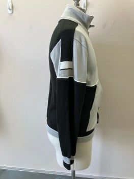 Mens, Athletic, MAC GREGOR, L, Track Jacket, Poly Jersey Knit, Light Gray/Black Colorblock with White Piping, Zip Front, Stand Collar, L/S, 2tone Rib Knit Cuffs/Waistband, 2 Pckts,