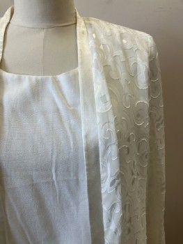 PERCEPTIONS, White. Round Neck, Solid Shirt Underlay, Sheer L/S, Open Front With Decorative Button, Padded Shoulder
