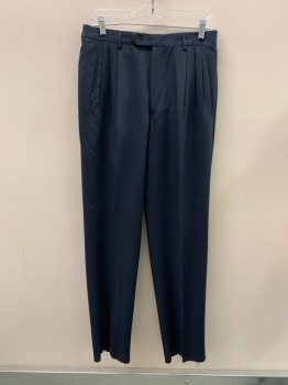 MALIBU CLOTHES, Navy Blue, Blue, Wool, 2 Color Weave, Side Pockets, Zip Front,  Pleated Front, 2 Back Pockets