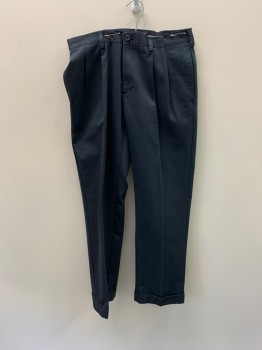 Mens, Casual Pants, IZOD, Navy Blue, Cotton, Solid, 30/30, Pleated Front, 4 Pockets, Belt Loops, Cuffed