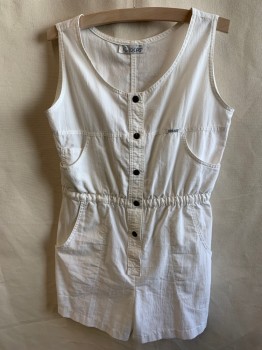 Womens, Romper, IDEAS, Off White, Cotton, Solid, W30, B34/6, Snap Front, Sleeveless, Elastic Waist, 5 Pockets, Shorts