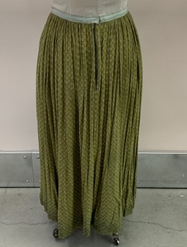 Womens, Historical Fiction Skirt, NL, Moss Green, Rayon, Print, W 36, Gathered Waist with 8" Flat Front, Back Zipper