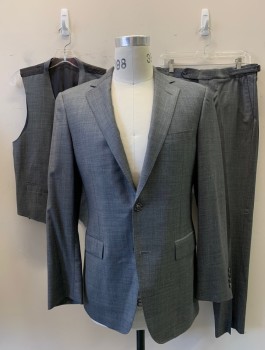 SAMUELSOHN, Gray, Wool, Solid, 2 Button, Flap Pockets, Double Vents
