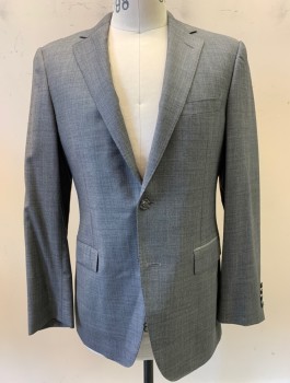 SAMUELSOHN, Gray, Wool, Solid, 2 Button, Flap Pockets, Double Vents