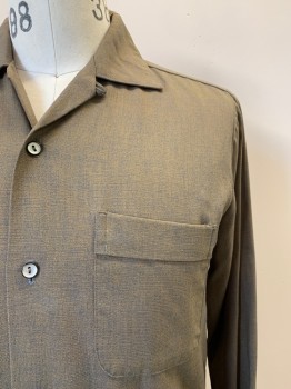 DA VINCI, Khaki Brown, Navy Blue, Cotton, Polyester, 2 Color Weave, L/S, Button Front, Collar Attached, Chest Pockets
