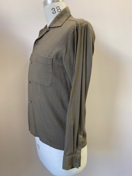 DA VINCI, Khaki Brown, Navy Blue, Cotton, Polyester, 2 Color Weave, L/S, Button Front, Collar Attached, Chest Pockets