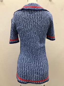 Womens, Sweater, HELEN SUE, B: 32, Navy/ Lt Blue, 2 Color Weave, C.A., S/S, V Neck With Lace