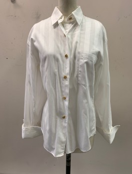 Womens, Shirt, N/L, White, Cotton, Stripes - Shadow, 4, Button Front, C.A., L/S, French Cuffs,  Gold Swirly Buttons