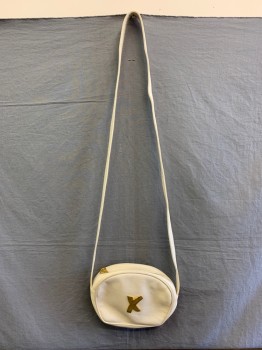 Womens, Purse, POLSHNA PICASSO, Ivory White, Leather, Pebbled, Zip Closure, Gold Metal "X" at Front
