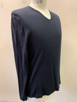 Mens, Pullover Sweater, JAMES PERSE, Black, Cotton, Solid, S, Lightweight Knit, L/S, Round Neck with Notch, Fitted