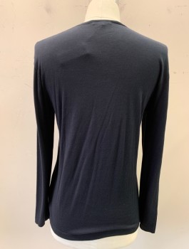 Mens, Pullover Sweater, JAMES PERSE, Black, Cotton, Solid, S, Lightweight Knit, L/S, Round Neck with Notch, Fitted