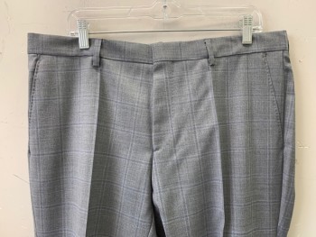 Mens, Suit, Pants, HUGO BOSS, Gray, Navy Blue, Wool, Grid , 36/31, Flat Front, Side Pockets, Zip Front, Belt Loops