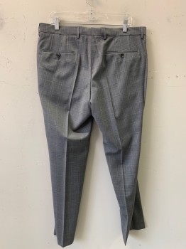 Mens, Suit, Pants, HUGO BOSS, Gray, Navy Blue, Wool, Grid , 36/31, Flat Front, Side Pockets, Zip Front, Belt Loops