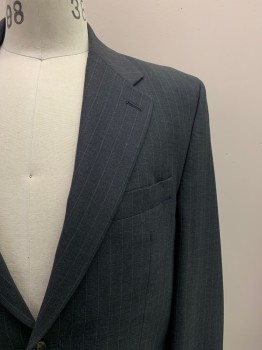 RAALPH LAUREN, Charcoal Gray, Off White, Wool, Stripes - Pin, 2 Buttons Single Breasted, Notched Lapel, 3 Pockets,