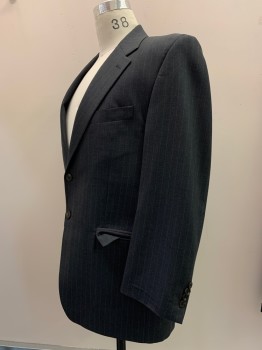 RAALPH LAUREN, Charcoal Gray, Off White, Wool, Stripes - Pin, 2 Buttons Single Breasted, Notched Lapel, 3 Pockets,