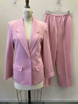 Womens, 1980s Vintage, Suit, Jacket, KORET, Lt Pink, Polyester, Cotton, Solid, W: 28, B: 36, H: 36, C.A., Notched Lapel, SB. 2 Flap Pockets