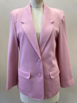 Womens, 1980s Vintage, Suit, Jacket, KORET, Lt Pink, Polyester, Cotton, Solid, W: 28, B: 36, H: 36, C.A., Notched Lapel, SB. 2 Flap Pockets