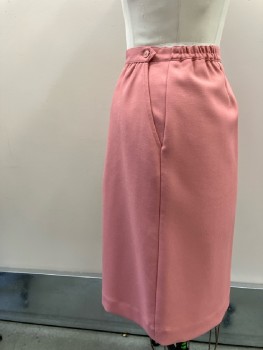 HABERDASHERY, Dusty Pink Poly Twill, A-line, Below Knee, Front Flap Opening with Side Buttons And Tabs, 2 Pckts, Slight Gathers, Elastic Back Side Waist