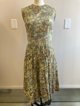 N/L, Taupe/ Multi-color, Floral, CN, Sleeveless, Pleated Skirt, Back Zip,