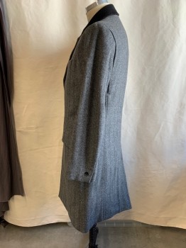 Mens, Coat, Overcoat, RAG & BONE, Black, White, Wool, Cashmere, Herringbone, 40, Single Breasted, 3 Bttns, 1/2 Solid Black Notched Lapel, 3 Pckts, Cuffs Have Been Turned Under And Stitched 2"