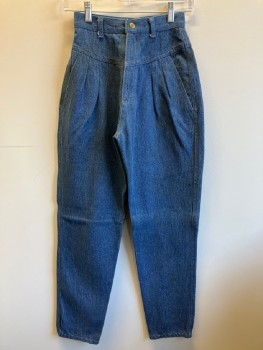 Womens, Jeans, N/L, Denim Blue, Cotton, Solid, W: 24, Pleated Front, Zip Front, Belt Loops, Side Pockets,
