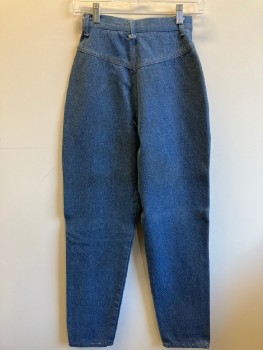 Womens, Jeans, N/L, Denim Blue, Cotton, Solid, W: 24, Pleated Front, Zip Front, Belt Loops, Side Pockets,
