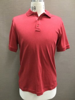 NORDSTROM, Red, Cotton, Solid, S/S, 3 Bttns, Ribbed Knit Collar/Cuff