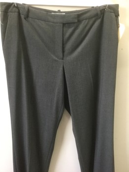 Womens, Slacks, CALVIN KLEIN, Dk Gray, Polyester, Solid, Heathered, 12, Flat Front, Button Tab, Belt Loops, Zip Front, 4 Pockets,