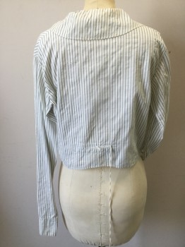 N/L, White, Blue, Cotton, Stripes, Cropped Blouse. Long Sleeves, Wide Collar. Button Front. Twill Tape Broken at Center Back Waist. Collar Dirty at Back Neck,