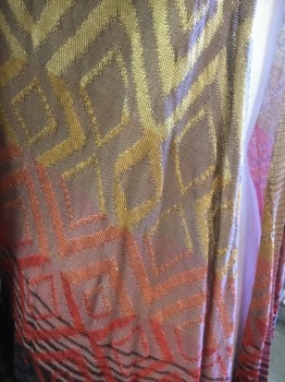 NIC & ZOE, Lt Brown, Yellow, Orange, Black, Tan Brown, Rayon, Cotton, Ombre, Diamonds, Multi-color with Lt Brown BG, Open Front, Ribbed Knit Placket