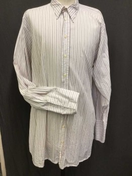 Mens, Dress Shirt, THE VINTAGE SHIRT CO, White, Pink, Navy Blue, Cotton, Stripes - Vertical , 35, 18, Collar Attached, Button Front, Long Sleeves, French Cuffs,