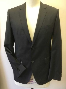 Mens, Suit, Jacket, BOSS, Black, Lt Gray, Viscose, Acetate, Check , 38, 44R, 33, Black with Light Gray Tiny Checks, Self Diagonal Black Lining, Notched Lapel W/hand Stitches Rim, Single Breasted, 2 Button Front, 3 Pockets, Long Sleeves, with Matching Pants