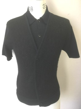 Mens, Casual Shirt, SEARS SPORTSWEAR, Midnight Blue, Mohair, Wool, Solid, M, Textured Knit, Short Sleeves, Attached "Vest" Panel, Button Front, Rib Knit Collar Attached,