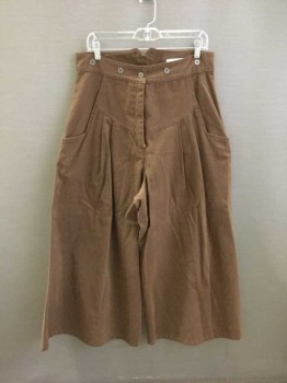 SCULLY, Brown, Cotton, Solid, Gaucho, Wide Leg, Front Pleats, Front Yoke, 5 Buttons At Waistband, 1980's Doing 1930's Retro