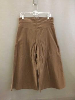 SCULLY, Brown, Cotton, Solid, Gaucho, Wide Leg, Front Pleats, Front Yoke, 5 Buttons At Waistband, 1980's Doing 1930's Retro