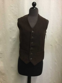 MTO, Brown, Wool, Button Front, 2 Faux Pockets, Satin Self Stripe Back, Very Small Man