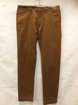 N/L, Rust Orange, Brown, Cotton, Lycra, Solid, Rusty-brown, Zip Front, Flat Front, 2 Slant Side Pockets