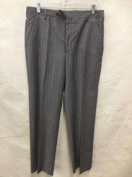 PAUL SMITH, Gray, Lt Brown, Wool, Stripes, Pants, Flat Front, See Photo Attached,